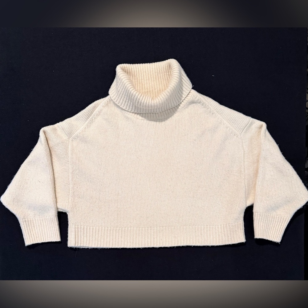 525 America Cream Ivory Knit Cropped Turtleneck Pullover Sweater Womens Medium